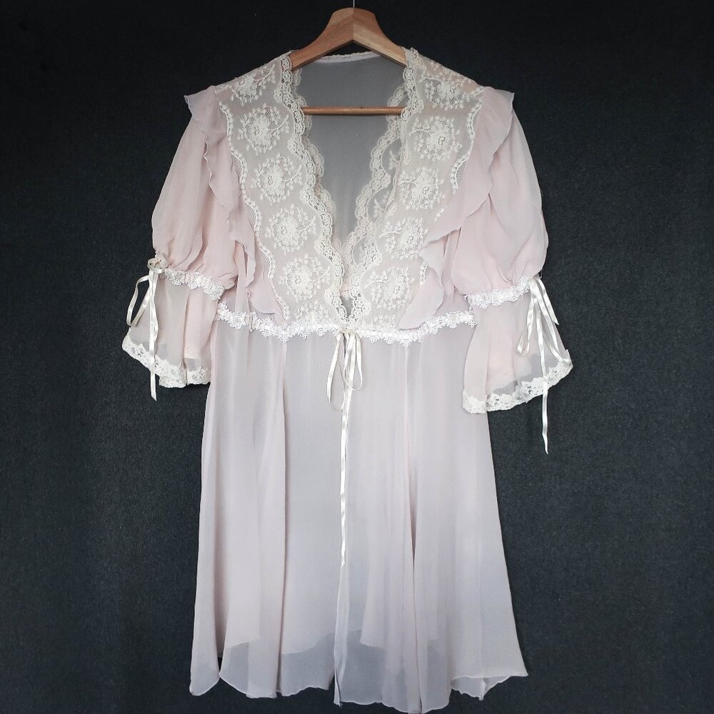 Jane Woolrich England Babydoll Slip Dress Robe Silk Lace Bridgerton Regency M